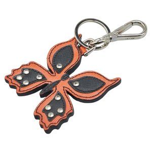 Prada Butterfly Motif Keychain Key Ring in Orange, Black, Silver, Leather and...